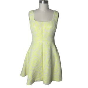 Karen Millen Yellow Jacquard Sleeveless A-Line Dress Size 8